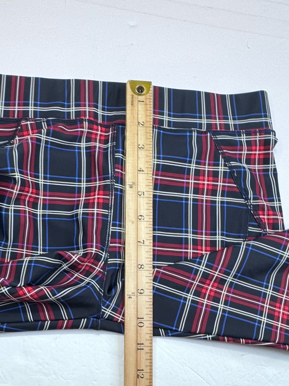 GANNI Plaid Leggings Women's Size 34 US 4 Navy Blue Red White Stretch Skinny - Picture 10 of 13